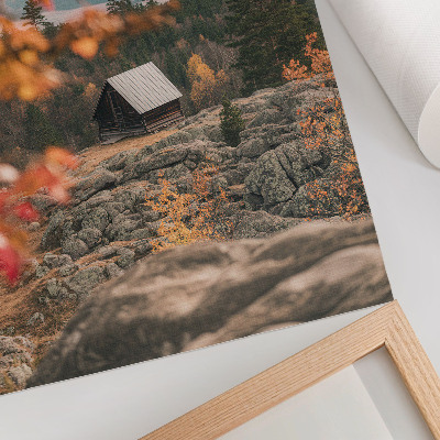 Poster decorativo Uma casa sobre uma rocha entre árvores, outono, natureza tranquila.
