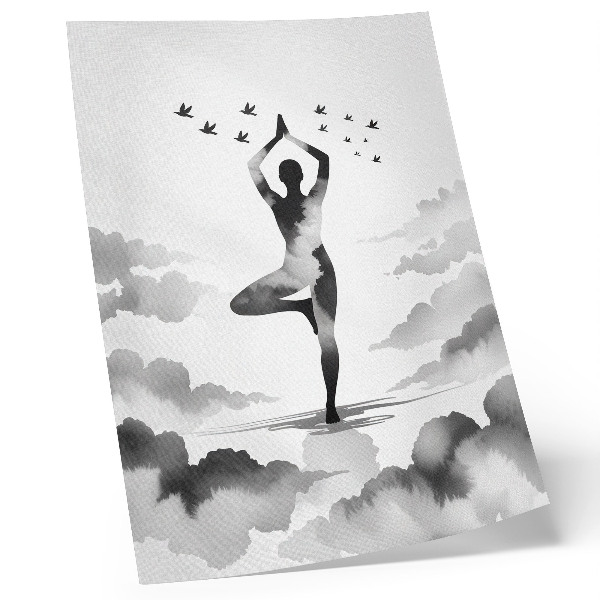 Poster decorativo Silhueta em preto e branco nas nuvens com pássaros