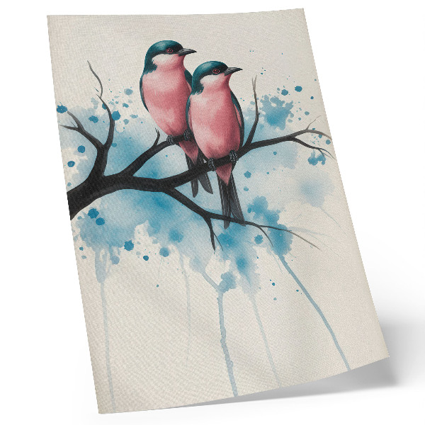 Arte de parede Casal de pássaros em um galho com fundo abstrato.