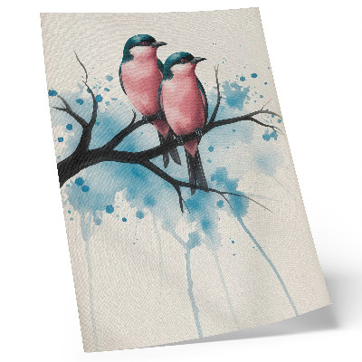 Arte de parede Casal de pássaros em um galho com fundo abstrato.