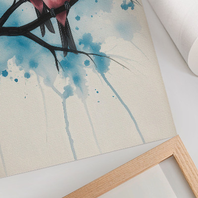Arte de parede Casal de pássaros em um galho com fundo abstrato.