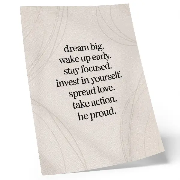 Poster para cozinha com mensagem motivacional, fundo claro e linhas elegantes