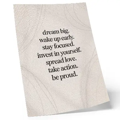 Poster para cozinha com mensagem motivacional, fundo claro e linhas elegantes