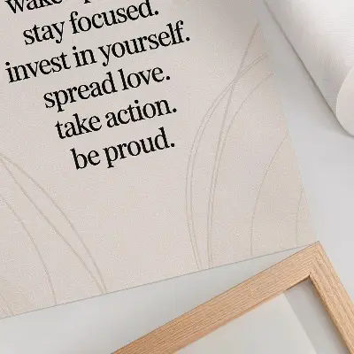 Poster para cozinha com mensagem motivacional, fundo claro e linhas elegantes