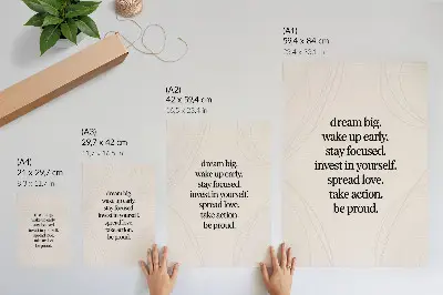 Poster para cozinha com mensagem motivacional, fundo claro e linhas elegantes