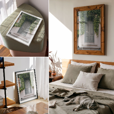 Poster decorativo Trepadeiras verdes, portas cinzentas, composição harmoniosa