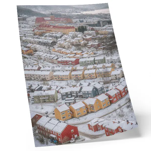 Arte de parede casas coloridas com arquitetura paisagística de inverno