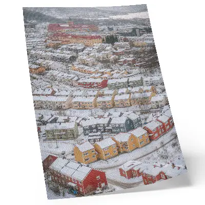 Arte de parede casas coloridas com arquitetura paisagística de inverno