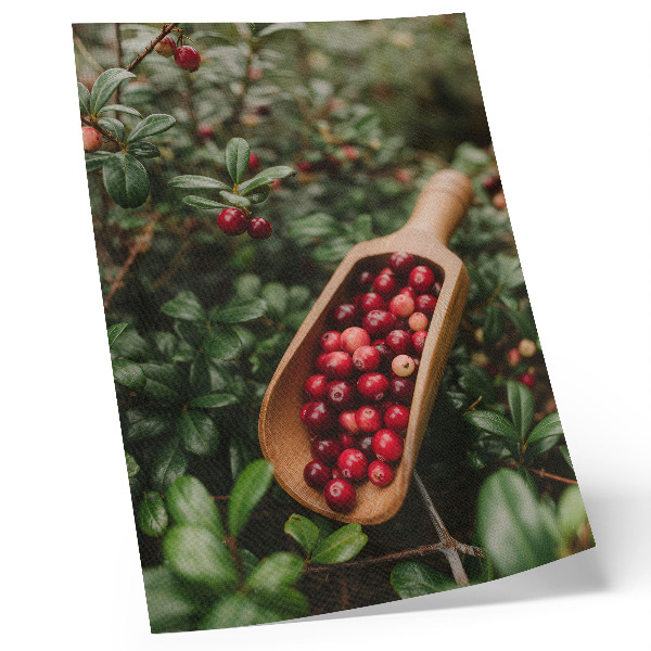 Poster decorativo Cores vibrantes de folhas e frutos em uma pá de madeira.