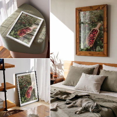 Poster decorativo Cores vibrantes de folhas e frutos em uma pá de madeira.