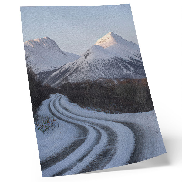 Impressão em tela paisagem de inverno montanhas curvas da estrada beleza