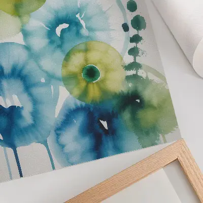 Arte de parede com manchas abstratas em tons de azul e verde