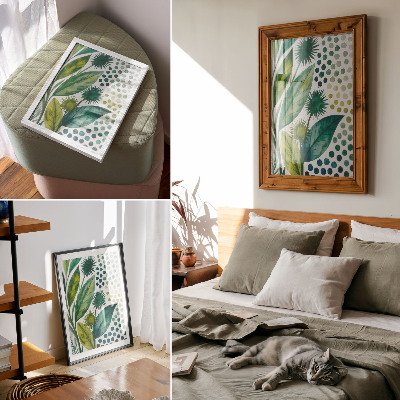 Poster para cozinha Folhas verdes pontilham a natureza, frescor e estilo boho.