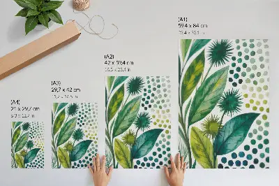 Poster para cozinha com estampa de folhas verdes em estilo boho