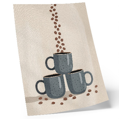 Impressão em tela Canecas cinzentas e fundo creme com grãos de café.