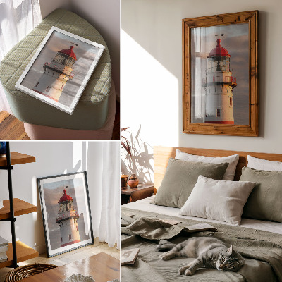 Arte de parede Farol vermelho ao pôr do sol calmo