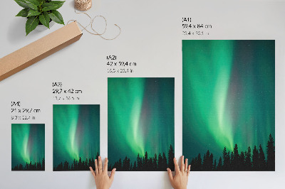 Poster decorativo Aurora, árvores verdes, noite, natureza mágica