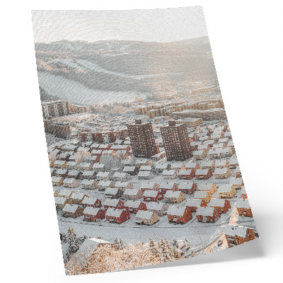Poster para cozinha Paisagem de inverno com casas cobertas de neve