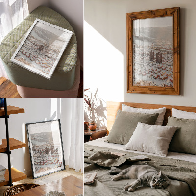 Poster para cozinha Paisagem de inverno com casas cobertas de neve