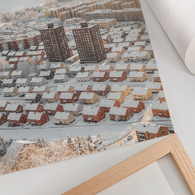 Poster para cozinha Paisagem de inverno com casas cobertas de neve