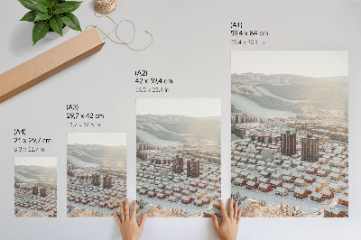 Poster para cozinha Paisagem de inverno com casas cobertas de neve