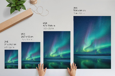 Arte de parede A aurora boreal emoldurando a bela natureza noturna.