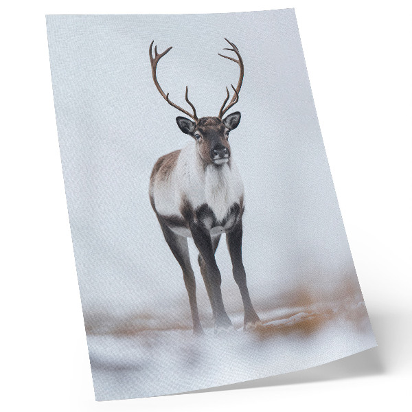 Poster decorativo Renas em uma paisagem de inverno, tons quentes, moderno