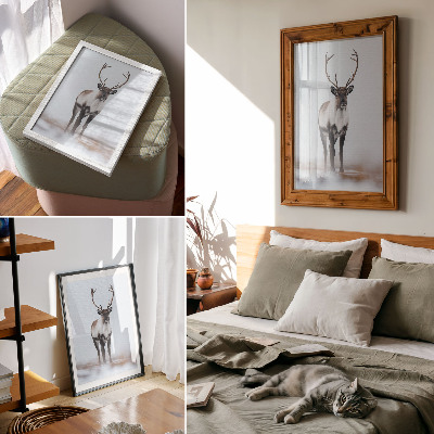 Poster decorativo Renas em uma paisagem de inverno, tons quentes, moderno