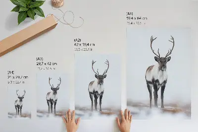 Poster decorativo cenário de renas em paisagem de inverno com tons quentes em estilo moderno