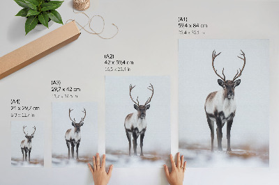 Poster decorativo Renas em uma paisagem de inverno, tons quentes, moderno