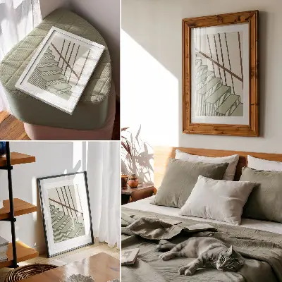 Impressão em tela arte com geometria de escada em estilo minimalista e elegante