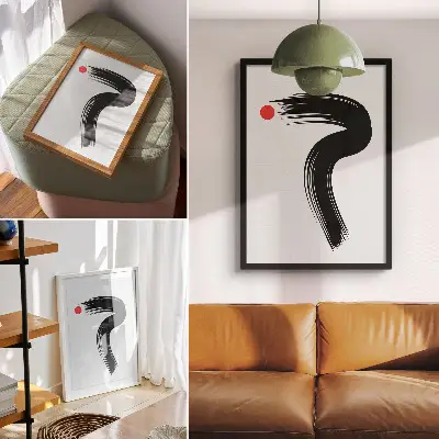 Poster decorativo círculo vermelho com pincelada preta