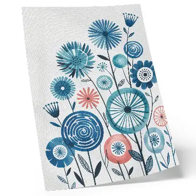 Poster para cozinha com flores azuis modernas sobre fundo branco