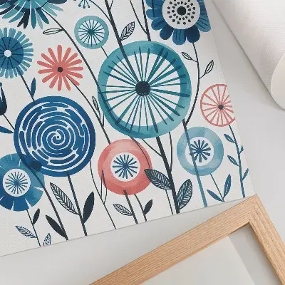Poster para cozinha com flores azuis modernas sobre fundo branco
