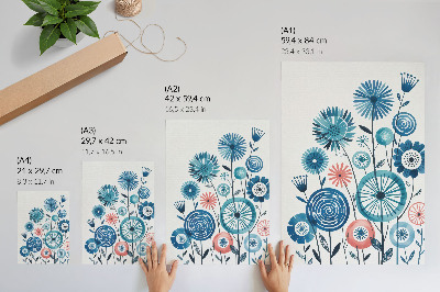 Poster para cozinha Flores azuis modernas sobre um fundo branco