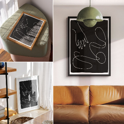 Arte de parede Linhas curvas em preto e branco, minimalismo, feito à mão.