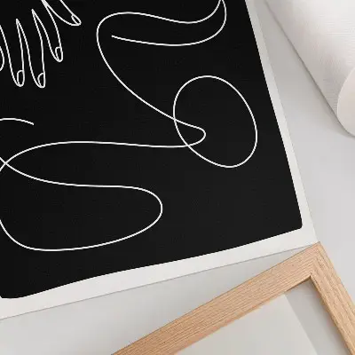 Arte de parede linhas curvas em preto e branco com estilo minimalista feito à mão