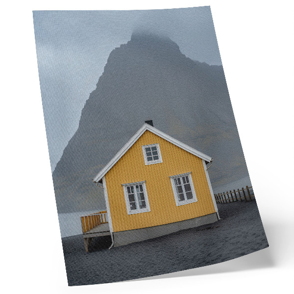 Poster para cozinha Casa amarela, montanha, minimalismo, simplicidade, paz