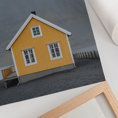 Poster para cozinha Casa amarela, montanha, minimalismo, simplicidade, paz