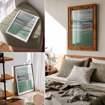 Poster decorativo Harmonia azul, verde e creme abstrato