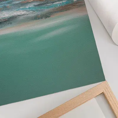 Pôster decorativo abstrato em tons de azul, verde e creme
