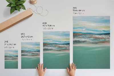 Poster decorativo Harmonia azul, verde e creme abstrato