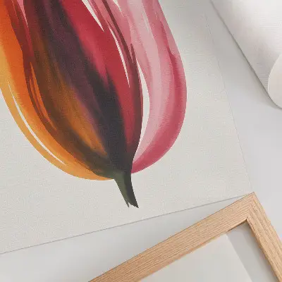 Poster decorativo abstrato de flores nas cores vermelha, rosa e laranja
