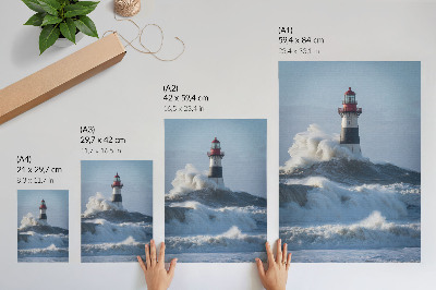 Impressão em tela Ondas batendo no farol, alto contraste, o poder da natureza