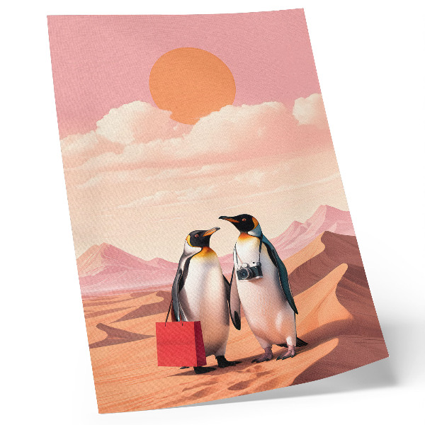 Poster para cozinha Pinguins em um cenário surreal no deserto