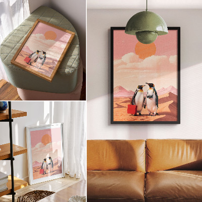 Poster para cozinha Pinguins em um cenário surreal no deserto
