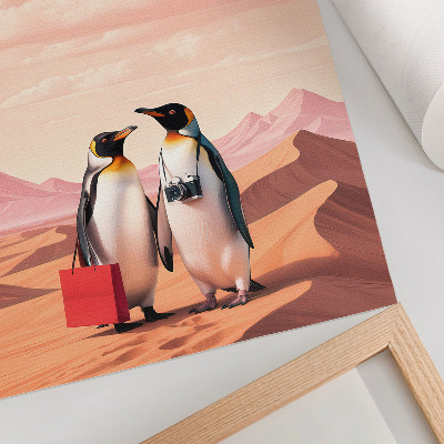 Poster para cozinha Pinguins em um cenário surreal no deserto