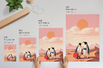 Poster para cozinha Pinguins em um cenário surreal no deserto