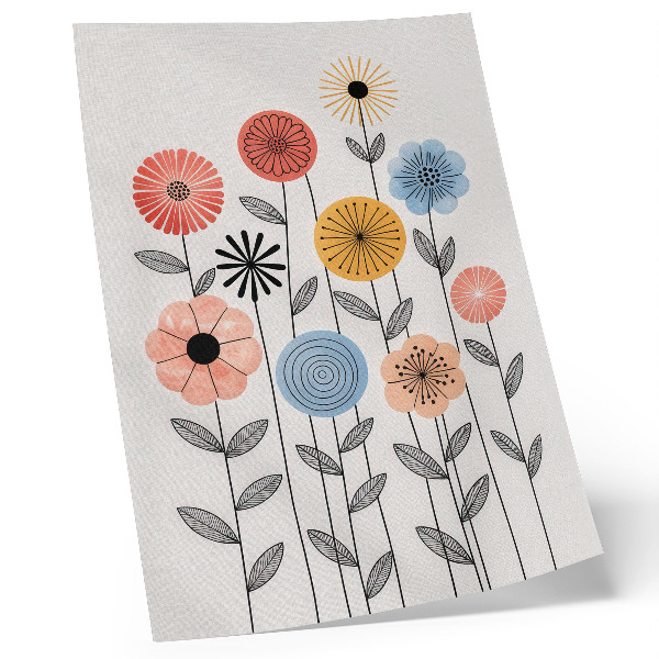 Arte de parede Flores coloridas em fundo branco em estilo retrô