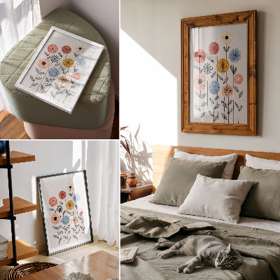 Arte de parede Flores coloridas em fundo branco em estilo retrô
